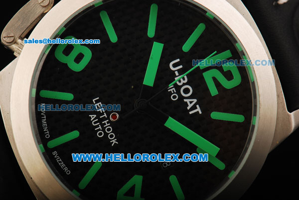 U-Boat Italo Fontana Left Hook Automatic Movement Steel Case Green Markers with Black Dial and Black Leather Strap - Click Image to Close